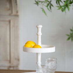 Two Tiered Round Wooden Tray - White
