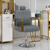 Premium Reclining Barber Chair Salon Chair For Hair Stylist With Heavy Duty Hydraulic Pump, 360° Rotation, Tattoo Chair Shampoo Beauty Salon Equipment, Max Load Weight 400 Lbs - Gray - Image 2