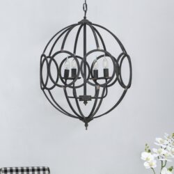 4 Light Metal Chandelier, Hanging Light Fixture With Adjustable Chain For Kitchen, Bulb Not Included - Black