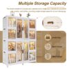 Portable Wardrobe Closet Storage Organizer For Clothes With Magnetic Doors, 12 Cubes & 2 Hanging Rods - White - Image 15