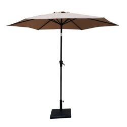 8.8' Outdoor Aluminum Patio Umbrella, Patio Umbrella, Market Umbrella With 42 Pound Square Resin Umbrella Base, Push Button Tilt And Crank Lift - Taupe