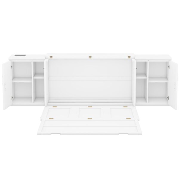 Queen Size Murphy Bed With Shelves, Cabinets And USB Ports - White