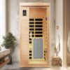 Low Emf Front Door With Heating Panel 1 People Hemlock Far Infrared Indoor Sauna Room - Natural - Image 4