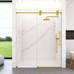 Frameless Single Sliding Shower Door With Bypass Design And 5 / 16" Clear Tempered Glass - Brushed Gold