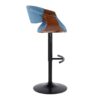 Curvo - Mid-Century Modern Adjustable Barstool With Swivel With Rounded T Footrest (Set of 2) - Black / Walnut / Blue - Image 3