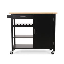 Contemporary Kitchen Cart With Wheels - Black
