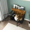 Modern Kennel Dogs Room Up To 60 Lb, Dog Crate Furniture With Multi-Purpose Rremovable Ttray, Double-Door Dog House, Lift Panel, 360 Degree Rotation, 3 Height Adjustable Feeding Bowls - Antique Brown - Image 2