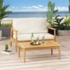 2 Piece Patio Set With Slatted Back Loveseat And Coffee Table - Teak - Image 2