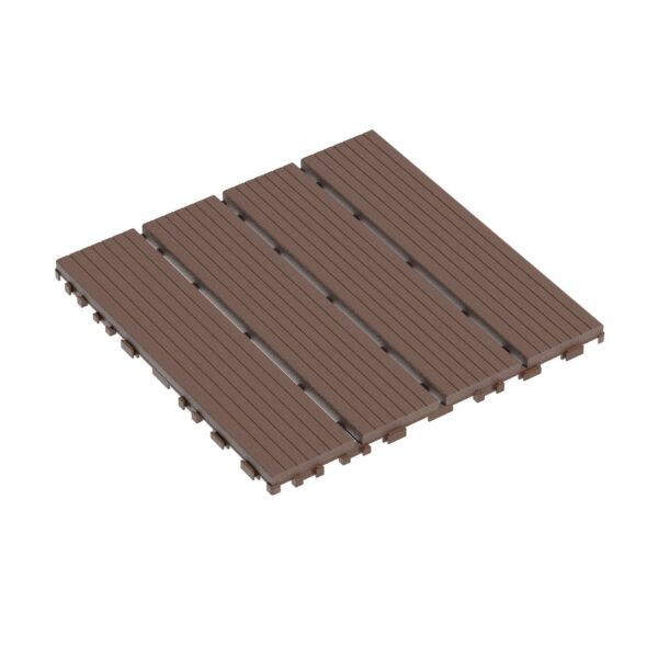 Interlocking Plastic Deck Tiles 44 Pack, 12" X 12" Waterproof Outdoor / Indoor Patio Flooring - Brown