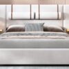 Queen Size Upholstered Platform Bed, 2 Outlets And USB Charging Ports On Both Sides, 2 Bedside Pillows, Storage Shelves - Beige - Image 16