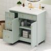 Bathroom Vanity, Transitional Style Bathroom Cabinet With Resin Sink, Single Bathroom Cabinet, With 2 Drawers And 1 Adjustable Storage Shelf, 2 Soft-Close Doors - Green - Image 25