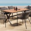 7 Pieces Patio Dining Set, All-Weather Outdoor Furniture Set With Dining Table And Chairs, Acacia Wood Tabletop, Metal Frame, For For Garden, Backyard, Balcony - Gray - Image 8