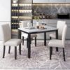 5 Piece Dining Set Table With 4 Thicken Cushion Dining Chairs - White / Beige / Black - Image 4
