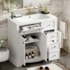 Bathroom Vanity With Resin Sink Combo, Frame Bathroom Storage Cabinet, Freestanding Vanity Set With 3 Drawers & Adjustable Shelf - White - Image 23
