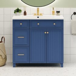 Bathroom Vanity, Transitional Style Bathroom Cabinet With Resin Sink, Single Bathroom Cabinet, With 2 Drawers And 1 Adjustable Storage Shelf, 2 Soft-Close Doors - Navy Blue