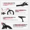 20" Children's Bicycle Shock Absorbing Front Fork 7 Speed V Brakes Mountain Tire Boys And Girls Kids Bike For Outdoor Adventure - Pink - Image 2
