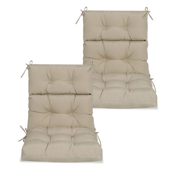 2 Piece High Back Patio Chair Cushion Set, Tufted Adirondack And Rocking Chair Cushions For Garden, Porch Or Office Use - Beige