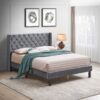 Queen Platform Tufted Upholstered Bed With Wings Design, Strong Wood Slat Support - Gray - Image 15