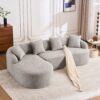 Compression Sofa: Combining Chaise Longue With 3 Seater, Wood Grain Chenille Fabric, Full Sponge Compression Sofa, Combined Sofa With 4 Pillows For Living / Home Furniture / Apartment - Gray - Image 23
