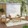 Acacia Wood Loveseat And Coffee Table Set With Cushions - Brown - Image 2