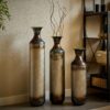 Modern Droplet Shaped Floor Vase Set, Glazed Metal Decorative Vases 3 Piece Home Accent For Living Room - Gold / White - Image 4