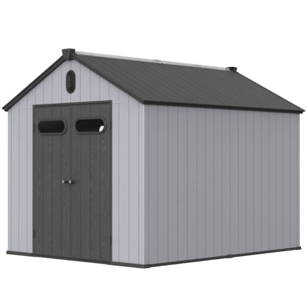 1 Resin Plastic Storage Shed For Backyard Garden With Spire Tool Storage - Black / Gray