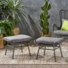 Outdoor Modern Boho Wicker Ottoman With Cushions (Set of 2) - Gray - Image 2