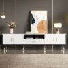 Modern TV Stand & 2 Cabinets & Open Compartments, Entertainment Center For Tvs Up To 80'', Television Console For Living Room - White / Black - Image 3