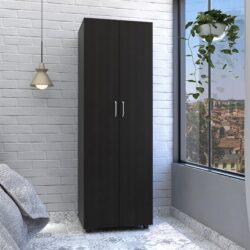 Armoire Organiser, Two Shelves, Rod, Double Door Cabinet Armoire - Black