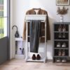 Portable Garment Rack, Clothes Valet Stand With Storage Organizer - White - Image 2