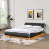 Queen Size Upholstered Platform Bed Frame, LED Lighting With Remote Controller And App, Curve Design, Wood Slat Support, No Box Spring Needed - Black / White - Image 13