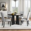 5 Piece Round Dining Table Set, Modern Dining Table And 4 Upholstered Chairs For Dining Room, Kitchen Room, Living Room - Gray / Black - Image 2