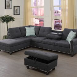 Alger - 98" Wide Left Hand Facing Sofa & Chaise With Ottoman - Charcoal Gray