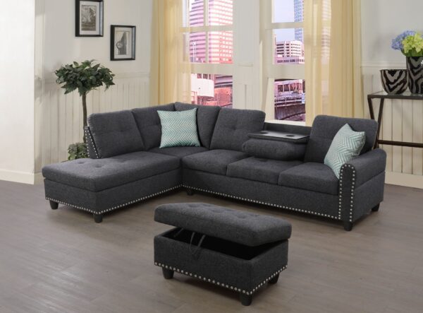 Alger - 98" Wide Left Hand Facing Sofa & Chaise With Ottoman - Charcoal Gray