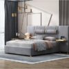 Queen Upholstered Platform Bed, 2 Outlets And USB Charging Ports On Both Sides, 2 Bedside Pillows, Storage Shelves - Gray - Image 15