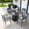 5 Piece Outdoor Pedestal Dining Set, Rounded Square Table With Flared Base And 4 Armchairs - Ember Black - Image 2