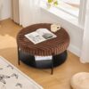 Upholstered Round Ottoman Coffee Table Foot Rest With Metal Legs - Brown - Image 6