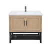 Modern Freestanding 36" Bathroom Vanity With Ceramic Sink, Hot And Cold Faucet, Storage Cabinet & Open Iron Shelf - Natural - Image 7