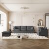 3 Piece Living Room Set Modular L Shaped Sectional Couch Upholstered, 3 Seater Sofa & Armchair & Movable Ottoman 5 Seat - Gray - Image 5