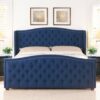 Marcella - King Upholstered Shelter Headboard Bed Set - Dark Sapphire Blue - Image 11