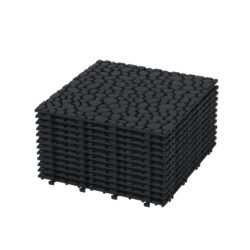 Interlocking Deck Tiles Plastic Waterproof Outdoor All Weather Anti-Slip Bathroom Shower Balcony Porch Strong Weight Capacity Upto 440 Lbs, Pebble Stone Pattern Pack Of 12 - Black
