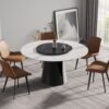 59.05" Modern Artificial Stone Round Carbon Steel Base Dining Table, Can Accommodate 6 People, Black Artificial Stone Turntable - White / Black - Image 12