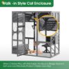 Outdoor Wooden Cat House Catio Enclosure With Super Large Enter Door Cat Kennel With Bouncy Bridge, Platforms And Small Houses Walk In Kitten Cage With Sunshine Board - Dark Gray - Image 7