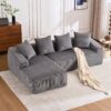 Compression Sofa: Combining Chaise Longue With 3 Seater, Corduroy Fabric, Full Sponge Compression Sofa, Combined Sofa With 4 Pillows For Living / Home Furniture / Apartment - Gray - Image 5