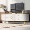 Modern TV Stand For TVs Up To 80", Entertainment Center With 4 Drawers And 1 Cabinet, Wood TV Console Table With And Handles For Living Room - White - Image 4