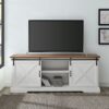 Farmhouse Sliding X Barn Door 70" TV Stand For 80" TVs - Rustic Oak / Brushed White - Image 6