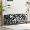 Luxury Storage Ottoman With Floral Patterned Fabric, Soft Close Hinges, Multi Functional Footrest & Seat - Black Floral / White - Image 2