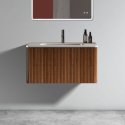 Etna - Striped Bathroom Vanity With Ceramic Sink, Wall Mounted Floating Bathroom Vanity For Modern Bathroom - White