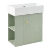 Modern Floating Bathroom Vanity With Ceramic Basin, Perfect For Small Bathrooms, Left Side Storage - Green - Image 12