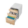 3 Drawer Mobile File Cabinet Under Desk Office, Simple Style Versatile Storage Cabinet For Legal / Letter / A4 Files, 5 Wheel Design Anti-Tilting Cold Rolled Steel Waterproof Moisture-Proof - White / Light Brown - Image 11